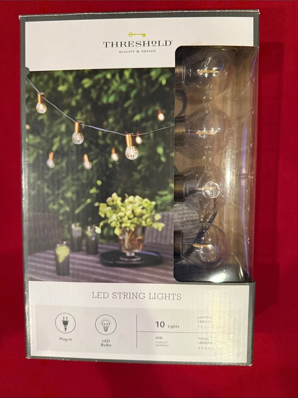 Threshold Clear Bulb LED String Lights with Black Cord in Box